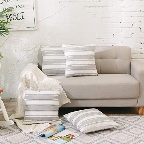 Multi Color Stripe Euro Pillow Case Soft Faux Linen Square Decorative Throw Cushion Cover Pillowcase with Hidden Zipper for Bed Sofa Car 26" x 26" 2 Piece - Image 6