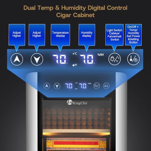 KingChii 25L Electric Cigar Humidors Temperature & Humidity Control Cabinet, Built-in Humidification System with Spanish Cedar Wood Shelves & Drawer Hygrometer for Men Gifts 200 Capacity - Image 6