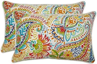 Pillow Perfect Paisley Indoor/Outdoor Accent Throw Pillow, Plush Fill, Weather, and Fade Resistant, Lumbar - 11.5" x 18.5" , Blue/Green Gilford, 2 Count by PillowPerfect