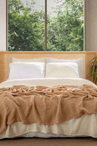 Muslin Blanket - Pure 100% Turkish Cotton Airy Soft Light Versatile Gauze Throw Blanket for Bed, Couch, Sofa (Natural, Queen XL Size (95" x 95" inch)) - Image 3