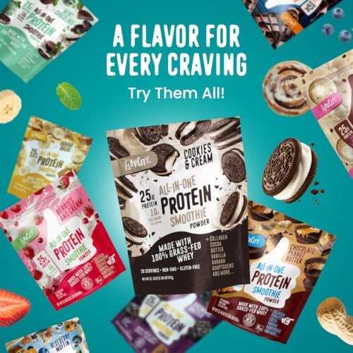 FlavCity All in One Protein Shake Powder, Blueberry Muffin - On the Go Meal Alternative + Collagen Peptides, Reishi & Cordyceps - Focus, Skin, Hair & Joint Support - 100% Grass Fed Whey, 20 Servings - Image 6