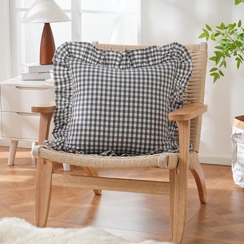2 Pack Grey/White Plaid Ruffled Throw Pillow Sham 20 x20 inches - Image 3