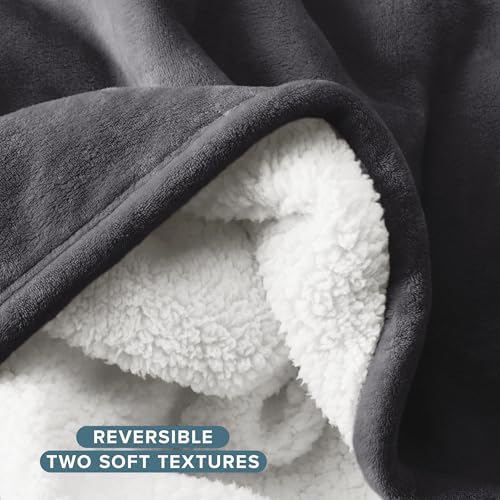 Bare Home Sherpa Fleece Blanket (Throw, Forged Iron Grey) - Image 5