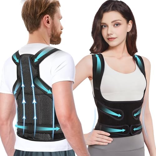 Back Brace Posture Corrector for Women & Men, Adjustable Shoulder Straightener with Full Back Support, Relief for Lower & Upper Back Pain, Hunchback & Scoliosis (Black, Medium) by Unknown