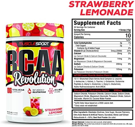 Musclesport BCAA Revolution Amino Acid Powder Supplement for Men & Women - Intra Workout Training Complex - Recovery Supplemen (Strawberry Lemonade, 30 Servings) - Image 4