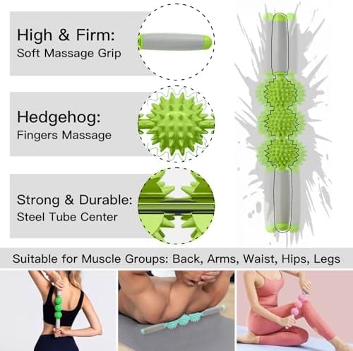 Cellulite Massager, Fascia Blaster for Cellulite, Muscle Roller Stick Lymphatic Drainage Massager for Relif Body Sorness, Trigger Points, Sports Legs, Back Recovery, Yellow Green - Image 3