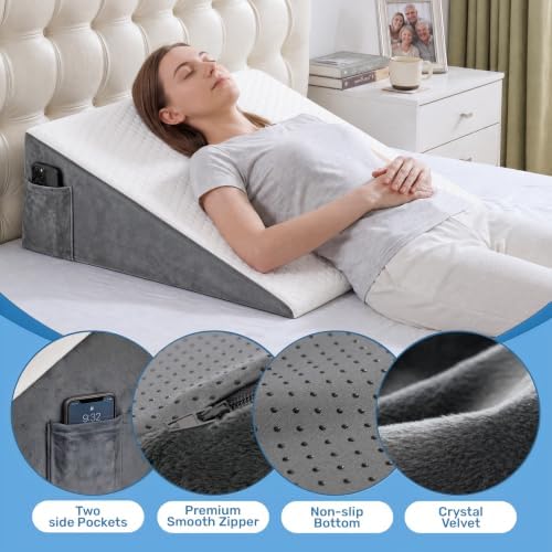 puredown® 8" Bed Wedge Pillow, Cooling Wedge Pillows for Headboard, Pillow Wedge for After Surgery, Nighttime Acid Reflux, Lumbar & Back Support, Leg Elevation Therapy, Snore Reduction Aid,White - Image 4