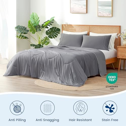 Cozy Bliss Cooling Comforter Twin Size, Reversible Lightweight Cooling Blankets for Hot Sleepers and Night Sweats, Q-Max>0.45 Soft Breathable Silky Smooth Summer Comforter, Dark Grey, 68"x90" - Image 6