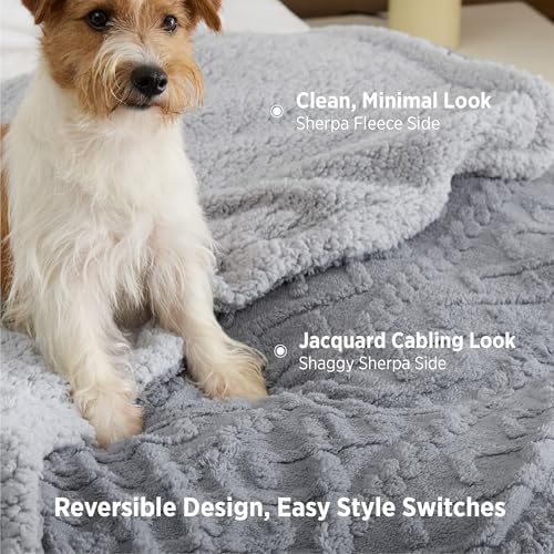 Bedsure Sherpa Fleece Blanket, Cable Jacquard Tufted, Warm, Throw, Grey - Image 3