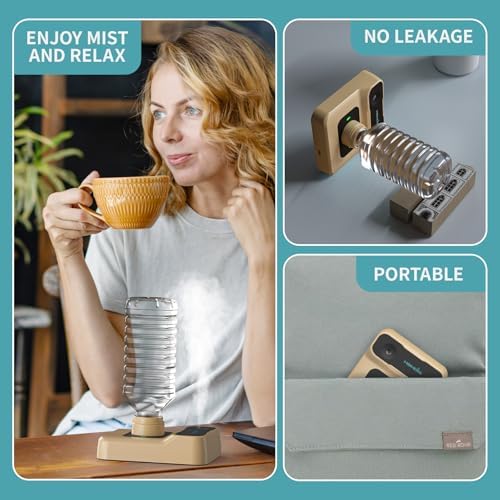 Travel Humidifier, Portable Small Humidifier for Plants, Bedroom, Office, Hotel or Car, Battery Operated Mini Cool Mist Humidifiers, Quiet 23dB, Auto-off, Night Light & BPA-Free, Khaki - Image 5