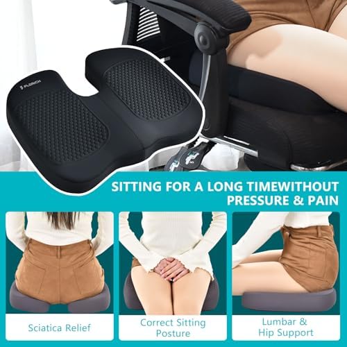 FLORICH Car Seat Cushion and Back Support for Office Chair Memory Foam Chair Cushions Pressure Relief Seat Pads with Gel Massage Point Lumbar Support (Light Black) - Image 6