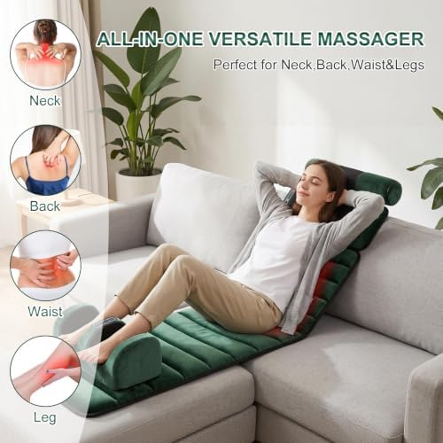 Full Body Massage Mat with Heat,Electric Massager Pad for Neck,Back,Foot&Full Body Pain Relief,10 Vibrating Nodes 3 Heating Levels W/ Detachable Neck,Foot Massager,Head Pillow&Inflatable Lumbar Pillow - Image 7