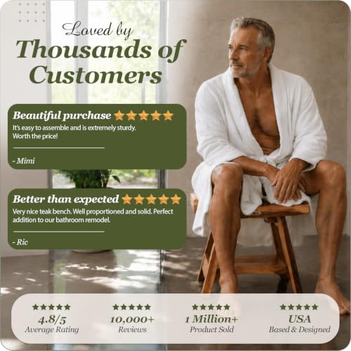 EcoDecors 18" Teak Shower Bench, 300 lb Capacity, Waterproof Seat & Shelf - Image 6