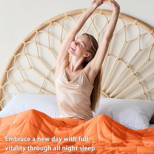 yescool Weighted Blanket for Adults (15 lbs, 48" x 72", Orange) Cooling Heavy Blanket for Sleeping Perfect for 140-160 lbs, Twin Size Breathable Blanket with Premium Glass Bead, Machine Washable - Image 5