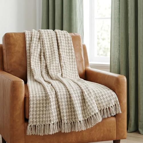 Americanflat 50x60 Throw Blanket - Soft and Breathable Cotton Throw Blanket for Couch, Bed, Chair - Decorative Blankets Perfect for Home, Office, or Outdoor Use - Cream and Beige Houndstooth Design - Image 2