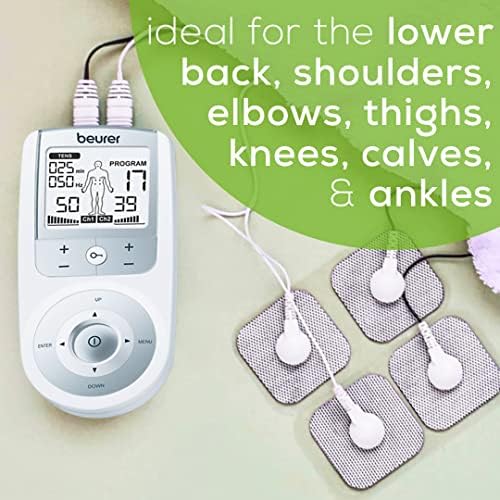 Beurer EM44 TENS Unit Muscle Stimulator with 50 Intensity Levels for Muscle Pain Relief, Muscle Stimulator Includes 4 Electrode TENS Pads, Belt Clip, and Batteries with Tens Machine, FSA-HSA - Image 2