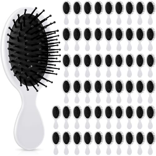 60 Pcs White Black Mini Hair Brushes Bulk for Homeless Soft Bristles Adds Shine Scalp Massage and Detangling Travel Hair Combing for Women Spa Party Favors by Ferrochef