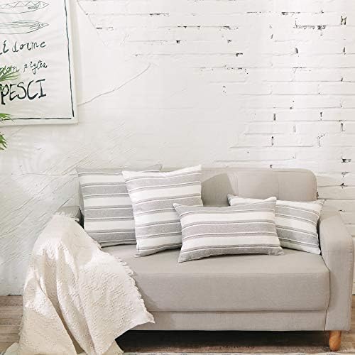 Multi Color Stripe Decorative Faux Linen Oblong Throw Pillow Cases Cushion Covers Soft Linen Textured for Bedroom, 20" x 20 ",2 Packs - Image 7