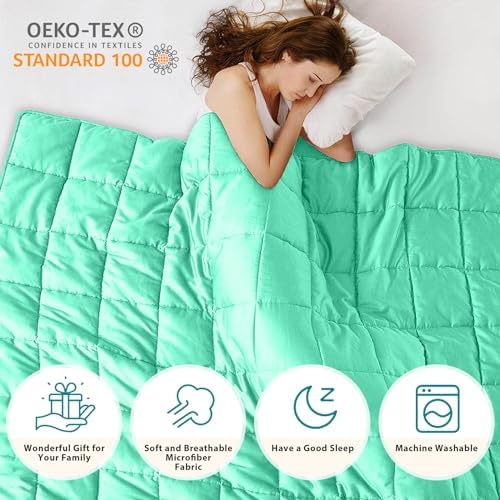 L'AGRATY Weighted Blanket Queen Size（15lbs, 60"x80"） Cooling Heavy Blanket Microfiber for Adults Breathable Big Weighted Throw Blanket for Summer Fall Winter, Green - Image 6