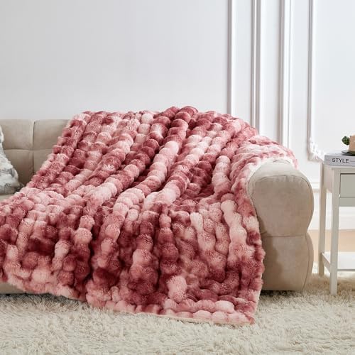 50x60 Inches Ultra-Soft Fuzzy Faux Fur Plush Throw Blanket - Thick, Warm Sherpa for Couch, Sofa, Bedroom, Camping - Decorative Blanket for Cozy Warmth, Bubble Dusty Rose Tie Dye - Image 6