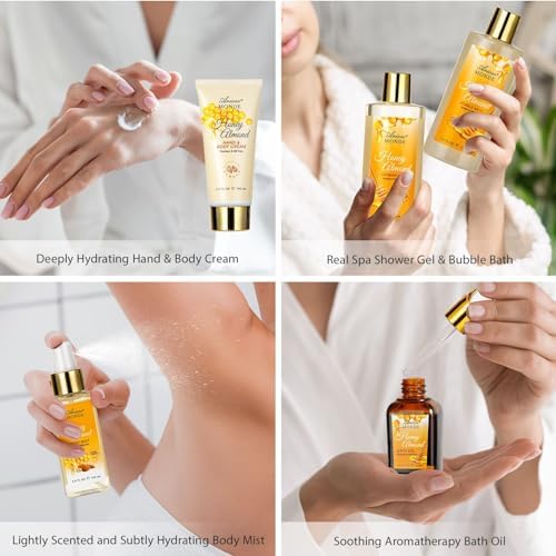 Bath and Body Gift Set, 15pcs Honey Almond Gift Basket for Women Mom Sister - Image 6