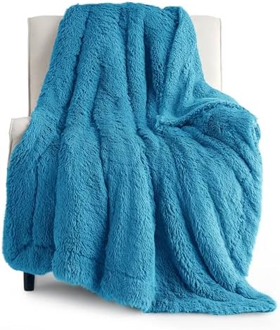 Bedsure Faux Fur Fluffy Sherpa Blanket Couch Throw Bright Blue 50"x60" by Unknown