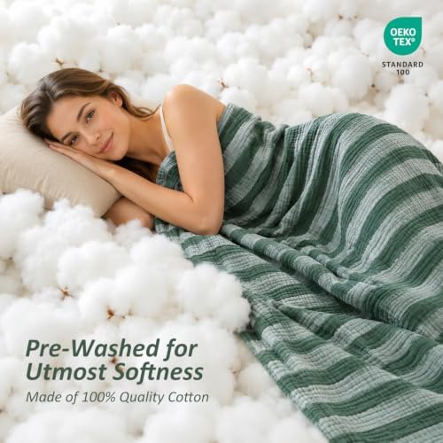 EMME Cotton Muslin Blanket Couch 4-Layer Breathable Gauze Soft Lightweight Bed Blankets Adults Forest Green Twin XL (66" x 90") - Image 4