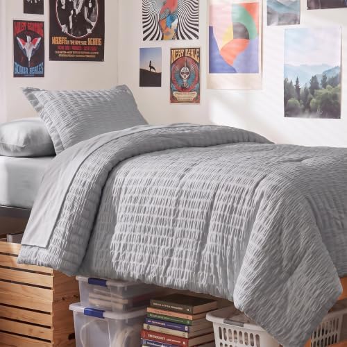 CozyLux Twin XL Comforter Set, 5 Pieces Grey Seersucker Bed in a Bag by CozyLux