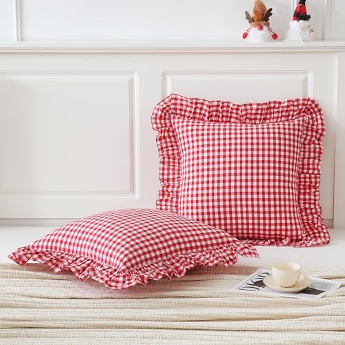 26x26 inches Red/White Gingham Pillow Cover 2 Pack 100% Washed Cotton - Image 3