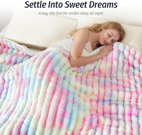 Fleece Weighted Blanket for Adults 60" x 80" 15lbs Soft Blankets, Rainbow - Image 4
