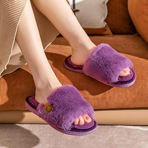 Onmygogo Indoor Slippers for Women Open Toe with Memory Foam, Soft Faux Fur Nonslip House Slippers - Image 3