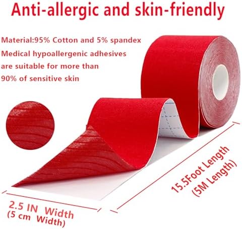 SOON GO Kinesiology Tape Pro 2 Rolls, 2 Inch High Elasticity Sports Tape Therapeutic Pain Relief–Physio Tape for Muscle Recovery & Joint Support, Waterproof & Hypoallergenic & Breathable–Red - Image 2