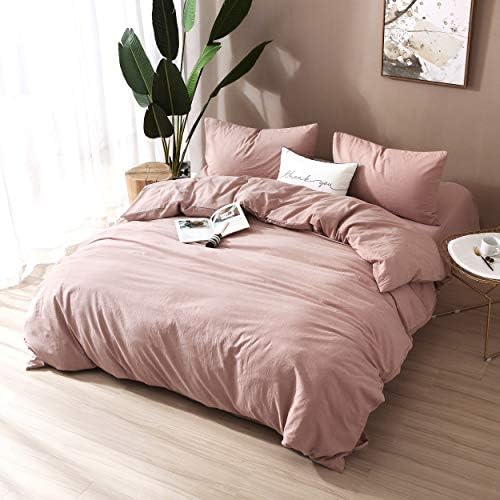 F.Y.Dreams 100% Washed Cotton Duvet Cover for Weighted Blanket 80x87 inches with 16 Ties, Zipper on Long Side/Dust Pink/Just Duvet Cover - Image 2