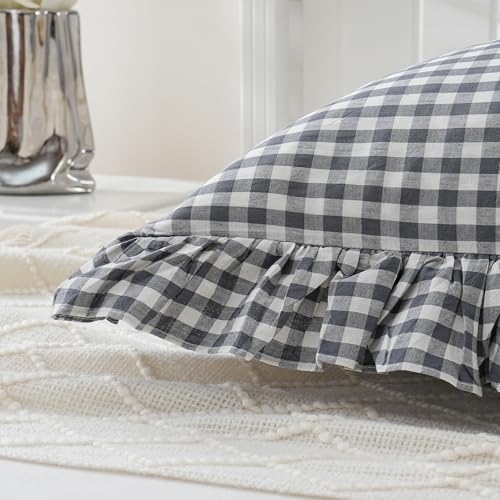 Grey/White Plaid Ruffled Checkered Body Pillow Sham 20x54 inches 1 Piece - Image 5