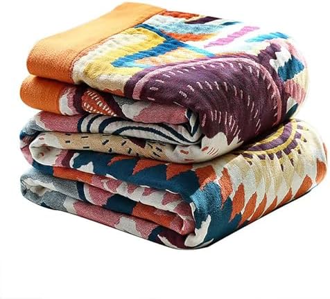 VANJOROY Boho Throw Blanket, 100% Organic Muslin Cotton Skin-Friendly Breathable Ultra Soft Bed Quilt Throw - All Season Decor Colorful Blanket for Sofa Couch Chair and Gift. 91" x 108" by CHOOSEVANJOROYENJOYAMORECOMFORTABLEFEELING
