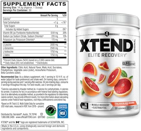 Xtend Original BCAA Powder with Zero Sugar, Italian Blood Orange, 30 Serv - Image 2