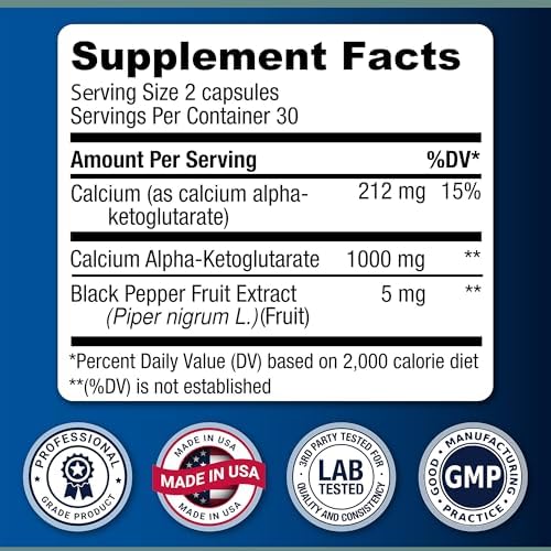 LongJuvity Calcium Alpha-Ketoglutarate Time Release AKG Supplement (1,000mg Per Serving) - Gut Health, Bone Health, Anti Aging & Longevity - Independently Lab Tested (60 Enteric Coated Capsules) - Image 4
