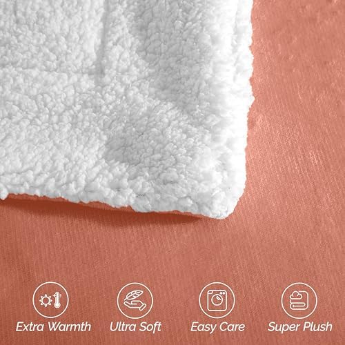 Elegant Comfort Ultra Soft Reversible Flannel Sherpa Blanket - Cozy Silky Fleece Throw for Couch, Bed - Plush Fuzzy Warm Winter Blanket for Gift, Twin XL, Coral - Image 6