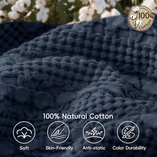 PHF Lightweight 100% Cotton Waffle Throw Blanket for Couch, Indigo - Image 4