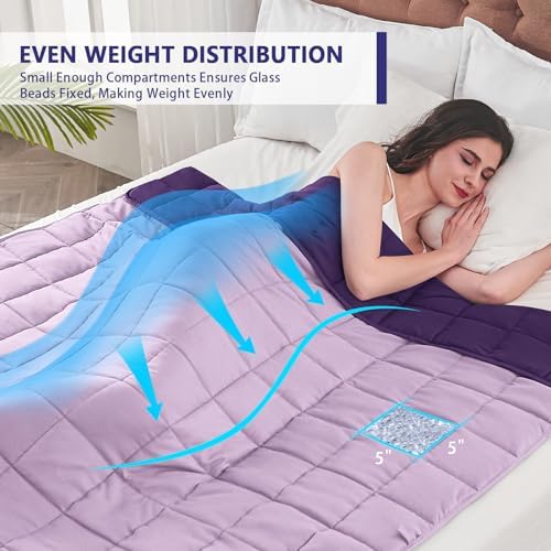yescool Weighted Blanket for Adults (10 lbs, 48" x 72", Purple) Cooling Heavy Blanket for Sleeping Perfect for 90-110 lbs, Twin Size Breathable Blanket with Premium Glass Bead, Machine Washable - Image 4