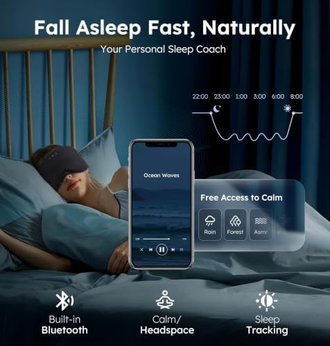 Luxury Bluetooth 5.4 Sleep Mask for Adults - Ice Fiber Cooling & HD Sound, 100% Light Blocking Adjustable Eye Cover for Travel & Side Sleepers - Soft Sleep Headphones with 10H Playtime - Image 6