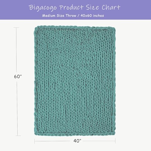 Bigacogo Chunky Knit Throw Blanket for Couch, 40x60 inches, Light Teal - Image 2