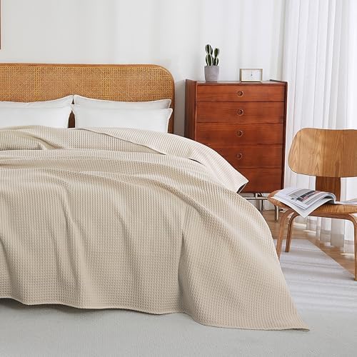 100% Egyptian Cotton Waffle Weave Throw Blanket for Bed Couch Sofa Home Decor, Soft Lightweight Bed & Couch Blanket for All Seasons (Light Khaki - Full Size - 84 * 90") - Image 7