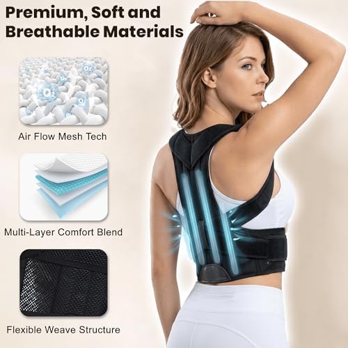Posture Corrector for Women and Men - Adjustable Back Brace Posture Corrector with Strap - Upper-Lower Clavicle & Full Back Pain Support for Shoulder and Neck - Breathable Spine Straightener - Medium - Image 2