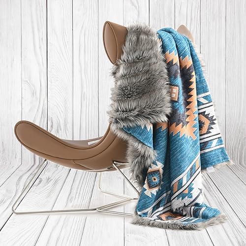 Luxury Plush Faux Fur Throw Blanket with Aztec Pattern, Super Warm, Fuzzy, Elegant, Fluffy Decoration Blanket for Couch, Armchair, Sofa and Bed, 50''x 60'', Teal - Image 7
