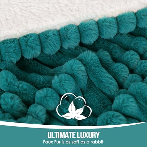 ESTINGO Heated Blanket Electric Throw 50''X60'', Ultra Soft 350GSM Luxury Faux Fur Plus 200GSM Sherpa, Upgraded Selected Cozy & Thick Fabric, 5 Heating Levels & 4H Auto Off, Peacock Blue - Image 2