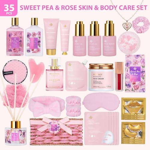 35 Pcs Gift for Women, Rose Bath and Body Gift Basket, Facial Skin Care Set - Image 2