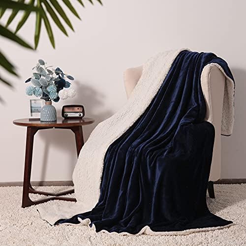 NANPIPER King Size Sherpa Blanket, Soft Fleece Throw for Bed, Reversible Thick Fuzzy Blanket for Winter (Navy Blue, 90x108 inches) - Image 2