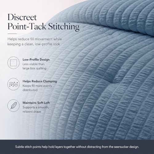CozyLux Oversized King Comforter Set 120x98 7-Piece Grayish Blue Seersucker - Image 4