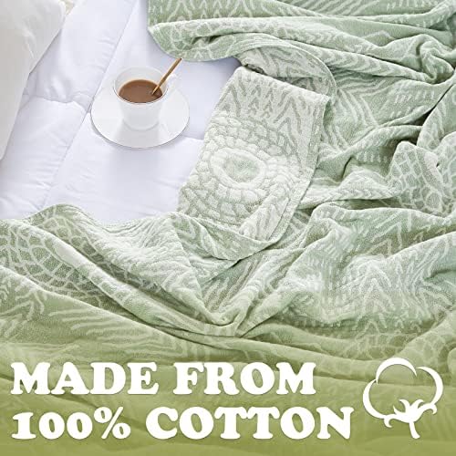 jinchan Boho 100% Cotton Blanket Muslin Lightweight Twin Size Throw Blanket Reversible for Couch Soft Cozy All Season 3-Layer Throw Coverlet Blanket for Bedroom Living Room Decor Green 60x80 Inches - Image 3